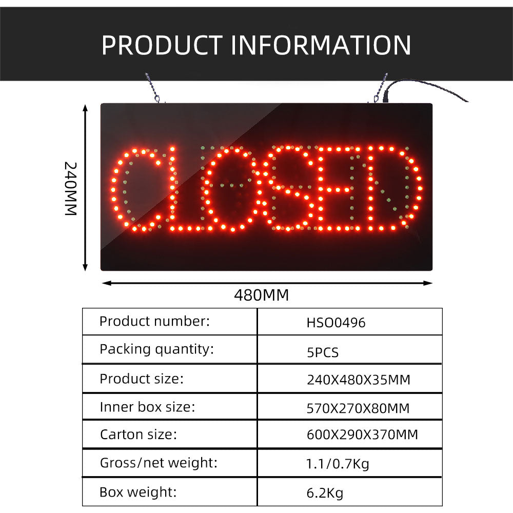 9x19 Inch LED Sign Light Box β Custom Company Logo Display, OPEN/CLOSED Advertising Board