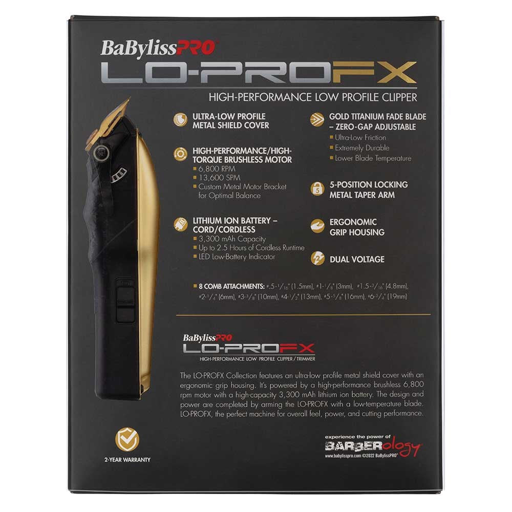 BaBylissPRO LoPROFX Professional Barber Clippers - Gold