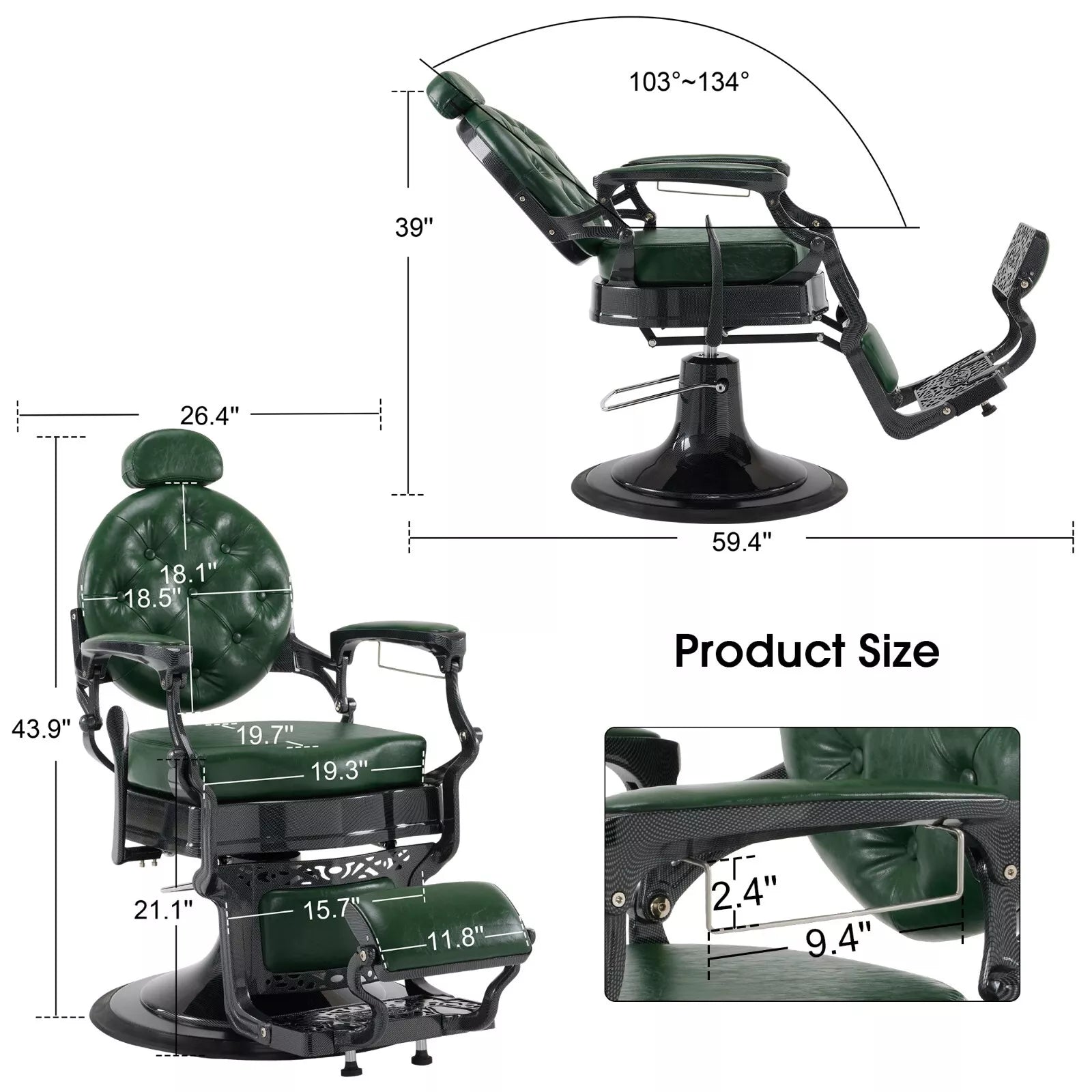 Green Barber Chair – Heavy Duty Superior Quality for Barbershops - DY-48-3G