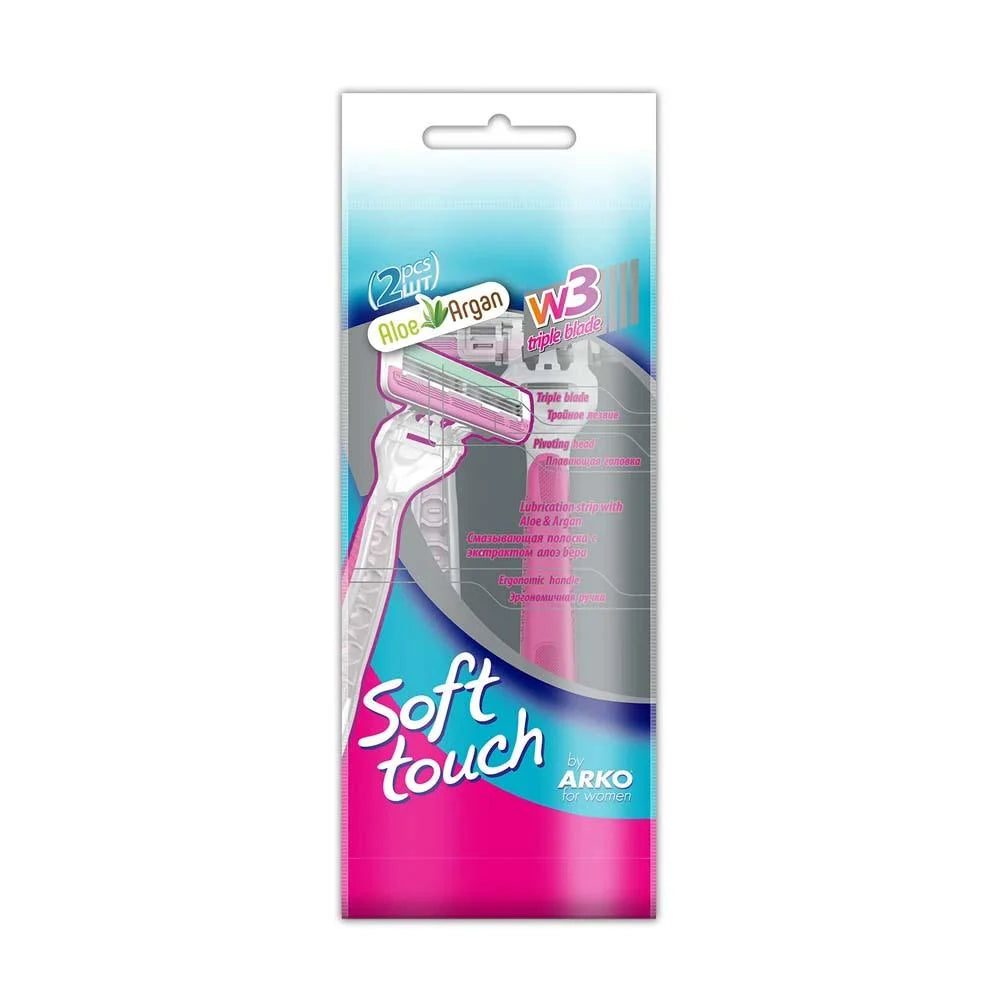 Arko Soft Touch W3 Women's Razors with Aloe Vera & Argan -2 Pieces