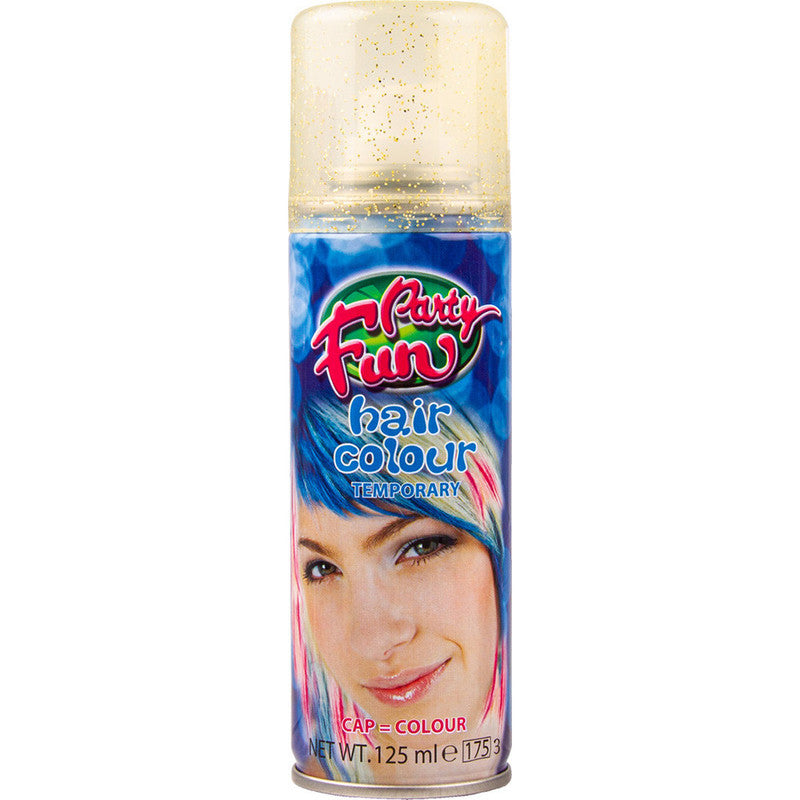 Party Fun Temporary Hair Colour Spray Glitter Gold 125ml