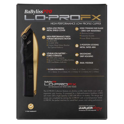 BaBylissPRO LoPROFX Professional Barber Clippers - Gold